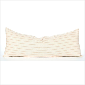 Boho long 36 inch lumbar pillowcase, striped brown and warm off-white crepe cotton fabric, double-sided, PP77