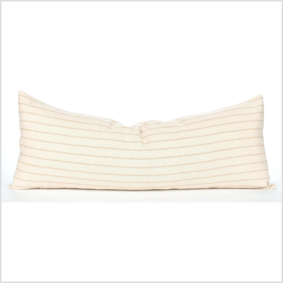 Boho long 36 inch lumbar pillowcase, striped brown and warm off-white crepe cotton fabric, double-sided, PP77