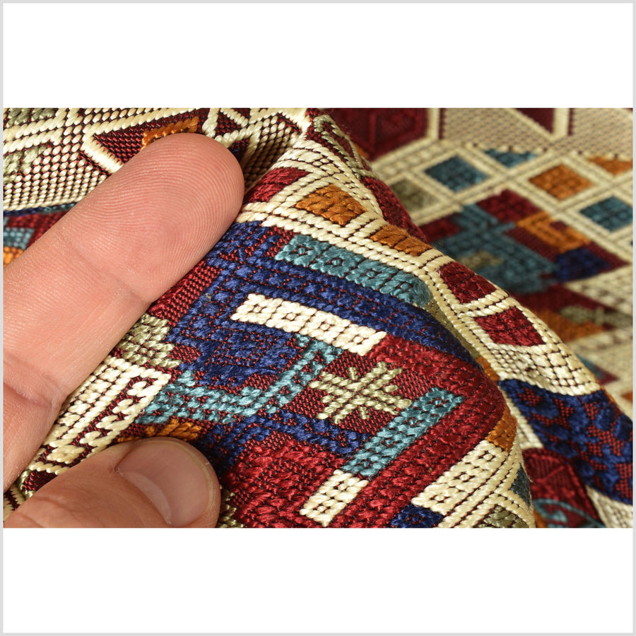 Breath-taking tribal 100% silk runner tapestry Laos Tai Lue textile handwoven hand spun throw, organic natural dye boho ethnic decor RB99