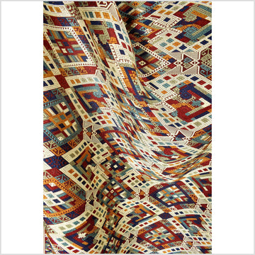 Breath-taking tribal 100% silk runner tapestry Laos Tai Lue textile handwoven hand spun throw, organic natural dye boho ethnic decor RB99