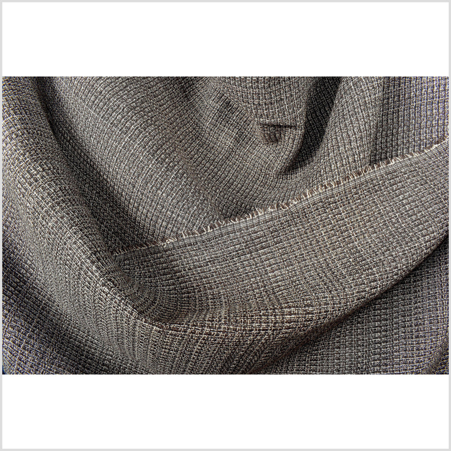 Brown, black, off white 3 color tweed-like pattern crepe fabric. Gauzy lightweight by the yard PHA125