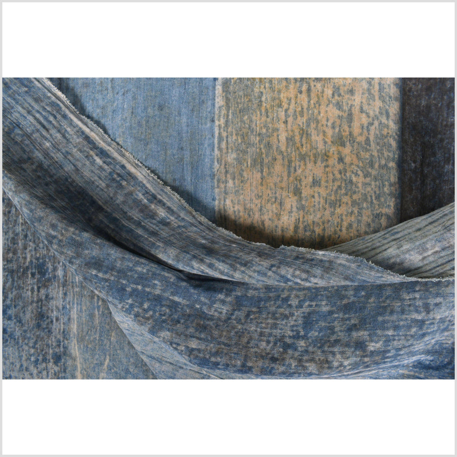 Brown, blue, gray, batik fabric, 100% cotton streak pattern ethnic textile, handmade tie dye natural color material PP62