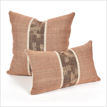 Brown blush beige pillow, organic dye, bohemian home decor, handwoven cotton pillowcase, 20 in. square cushion, farmhouse style, QQ12