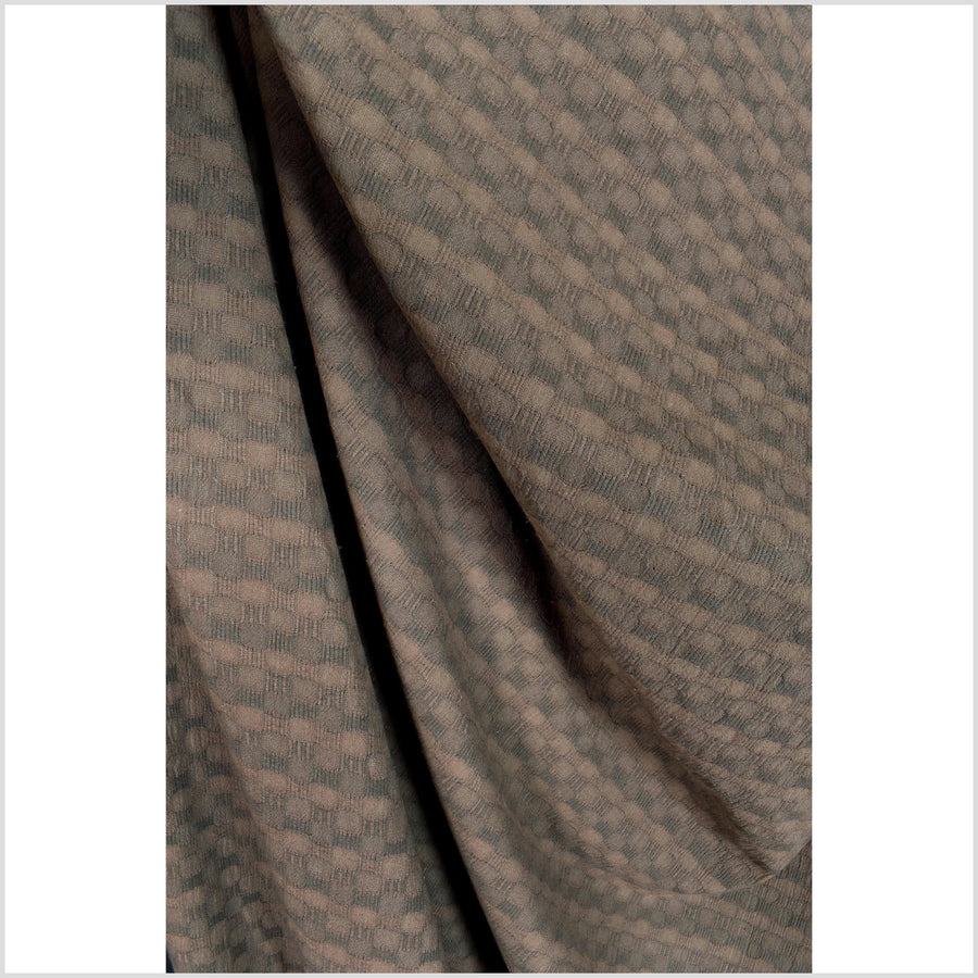 Brown coffee two-tone cotton crepe fabric, circle and stripe woven pattern, custom dyed Thailand craft sold per yard PHA250