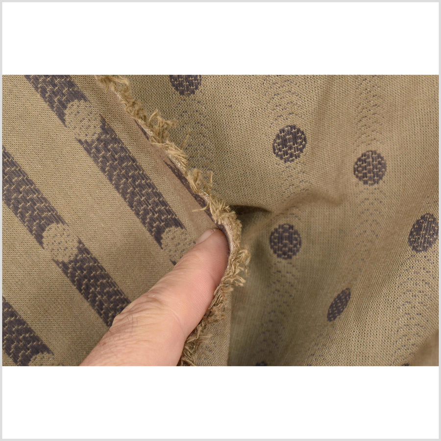 Brown cotton fabric with woven contrasting polka dots and banding, light-weight, smooth, per yard PHA75