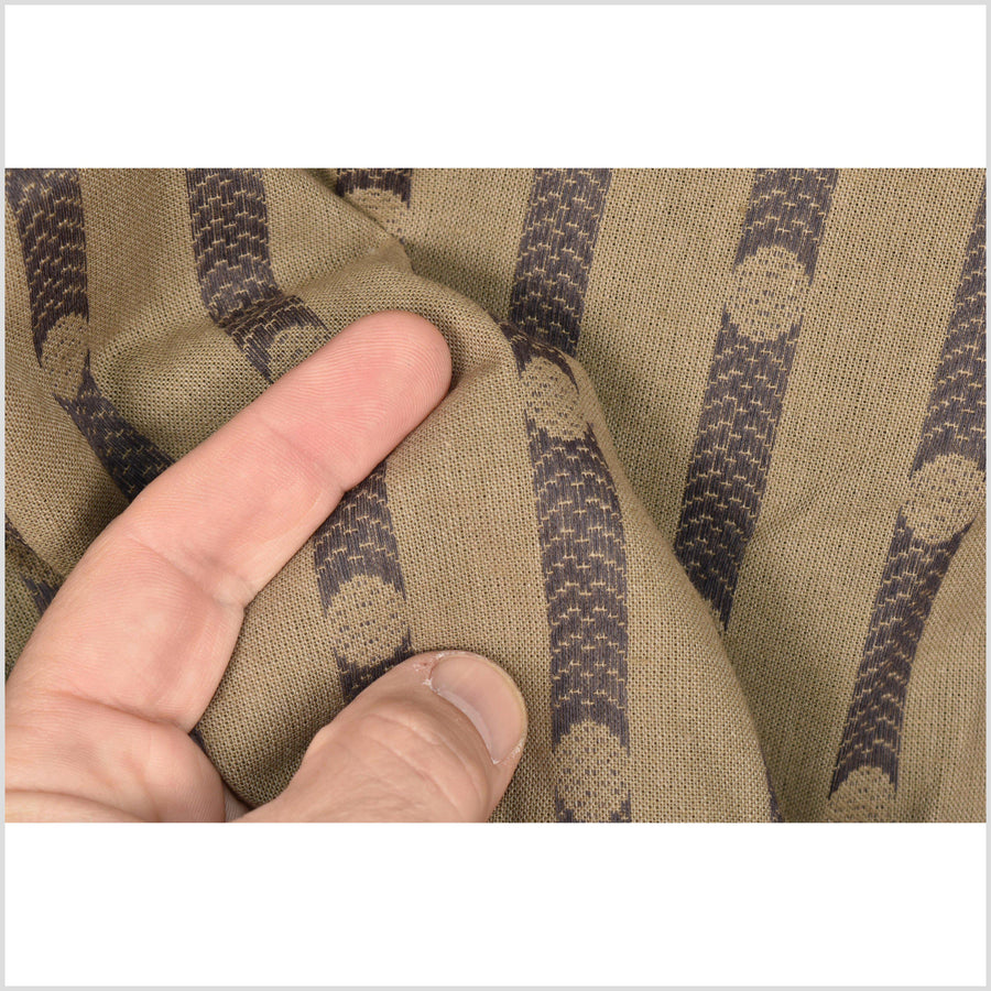 Brown cotton fabric with woven contrasting polka dots and banding, light-weight, smooth, per yard PHA75