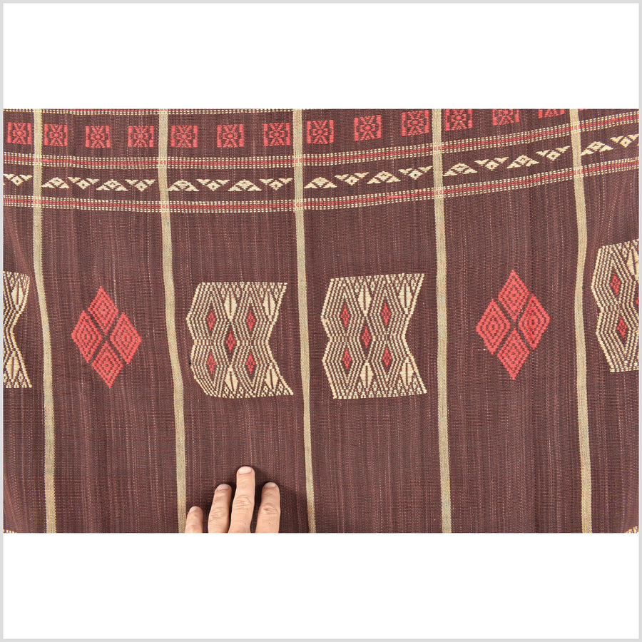 Brown tan red Naga minority ethnic textile tribal home decor tapestry Naga Hmong ethnic blanket handwoven cotton bed throw Burma boho Chin India textile PO71