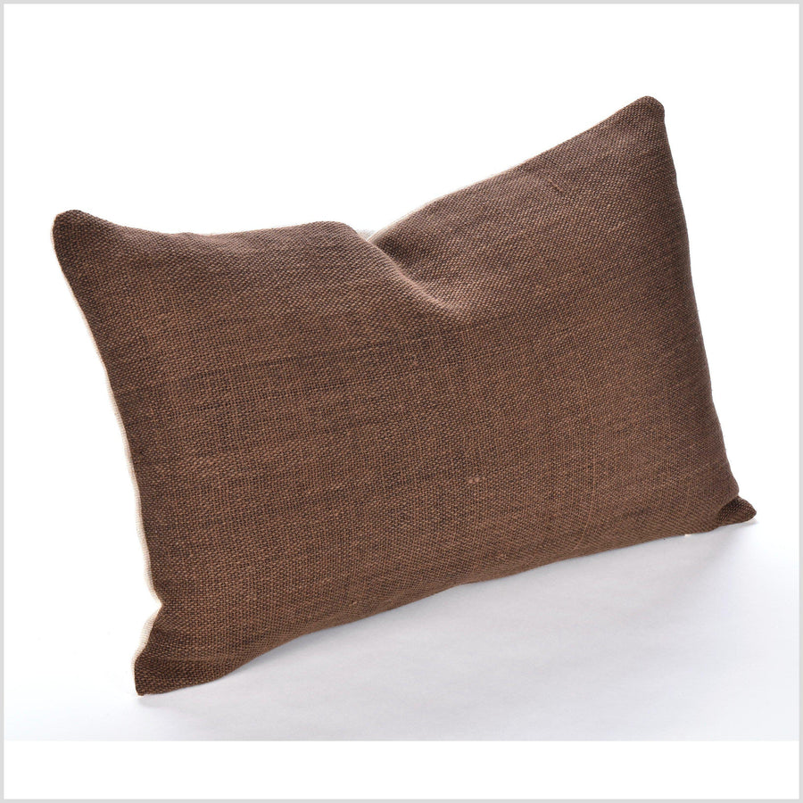 Chocolate brown, natural organic dye cushion, tribal ethnic pillow, Hmong hilltribe 22 inch lumbar, handwoven cotton, PP85