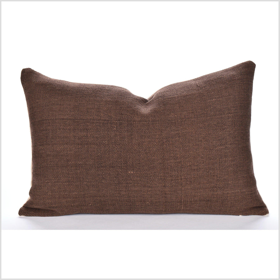 Chocolate brown, natural organic dye cushion, tribal ethnic pillow, Hmong hilltribe 22 inch lumbar, handwoven cotton, PP85