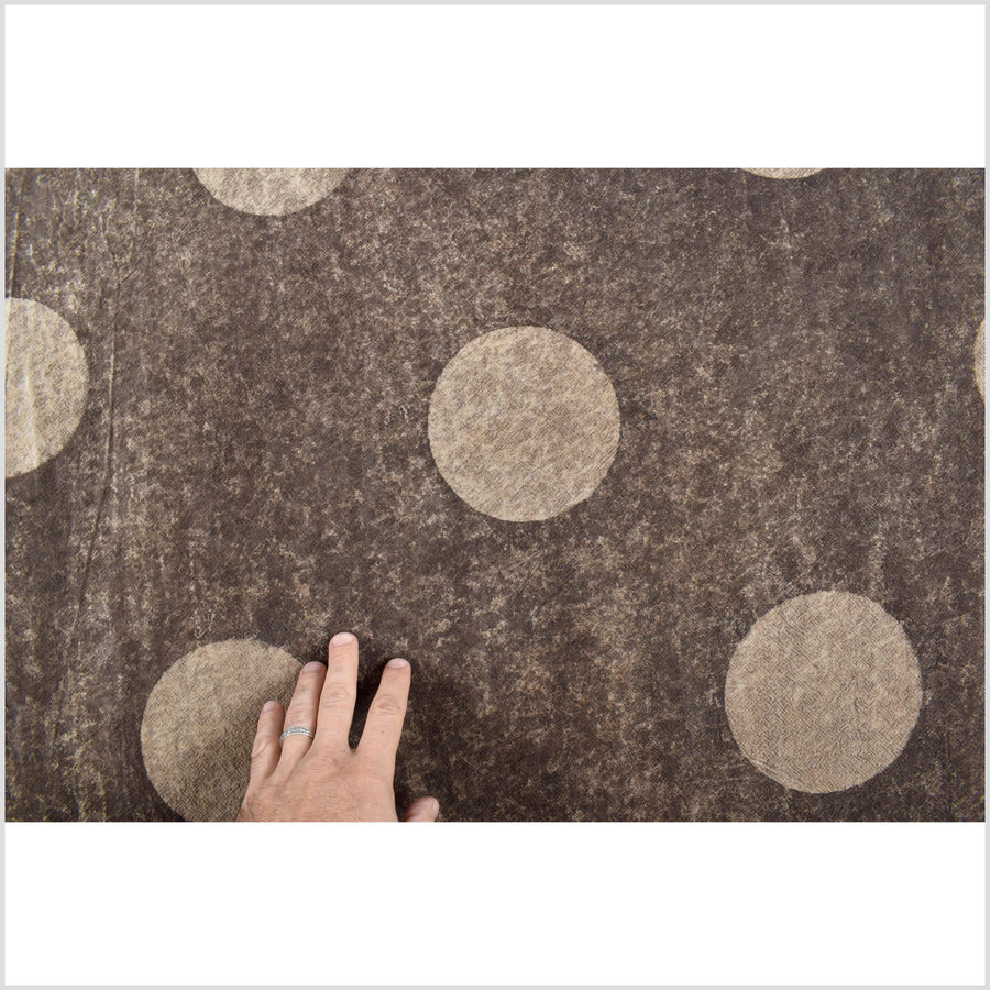 Circle pattern ethnic textile, brown, beige, batik fabric, 100% cotton, handmade tie dye natural color, shibori fabric PHA165