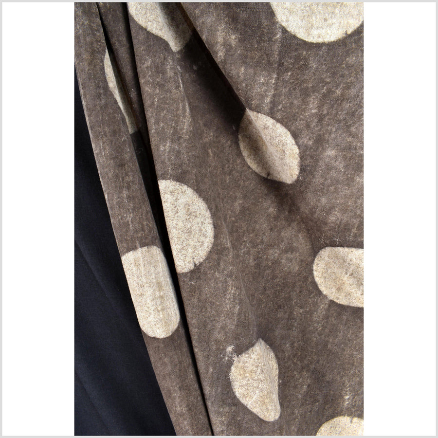 Circle pattern ethnic textile, soft muted brown, beige, batik fabric, 100% cotton, handmade tie dye natural color, shibori fabric PHA164
