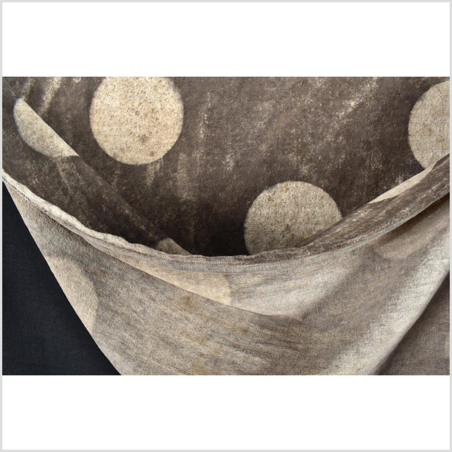 Circle pattern ethnic textile, soft muted brown, beige, batik fabric, 100% cotton, handmade tie dye natural color, shibori fabric PHA164