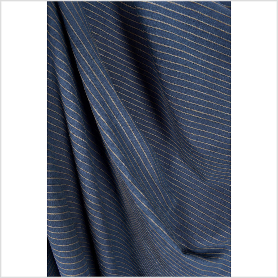 Cobalt/marine blue & mocha rust stripe big texture cotton fabric, organic vegetable dye color, handwoven raised, ribbed texture, Thailand craft supply PHA269