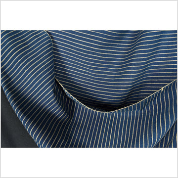Cobalt/marine blue & tan sepia stripe big texture cotton fabric, organic vegetable dye color, handwoven raised, ribbed texture, Thailand craft supply PHA287