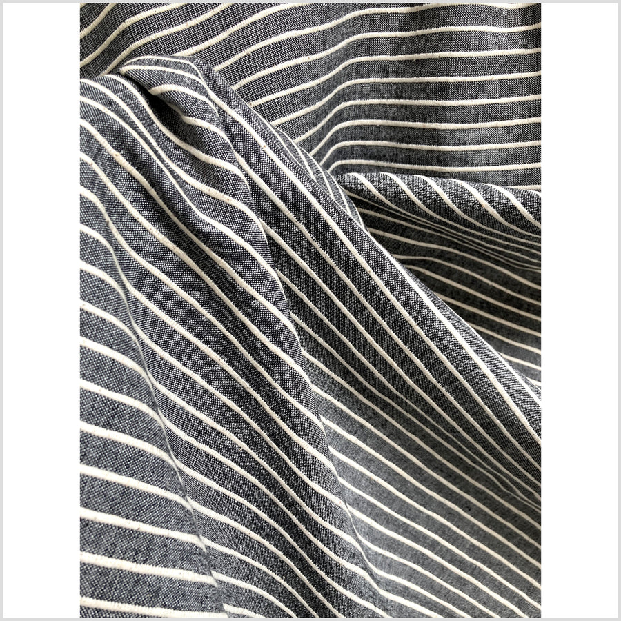 Copy of Dark gray two-tone, big texture cotton fabric, cream stripes, organic vegetable dye color, handwoven raised, ribbed texture, Thailand craft supply PHA266