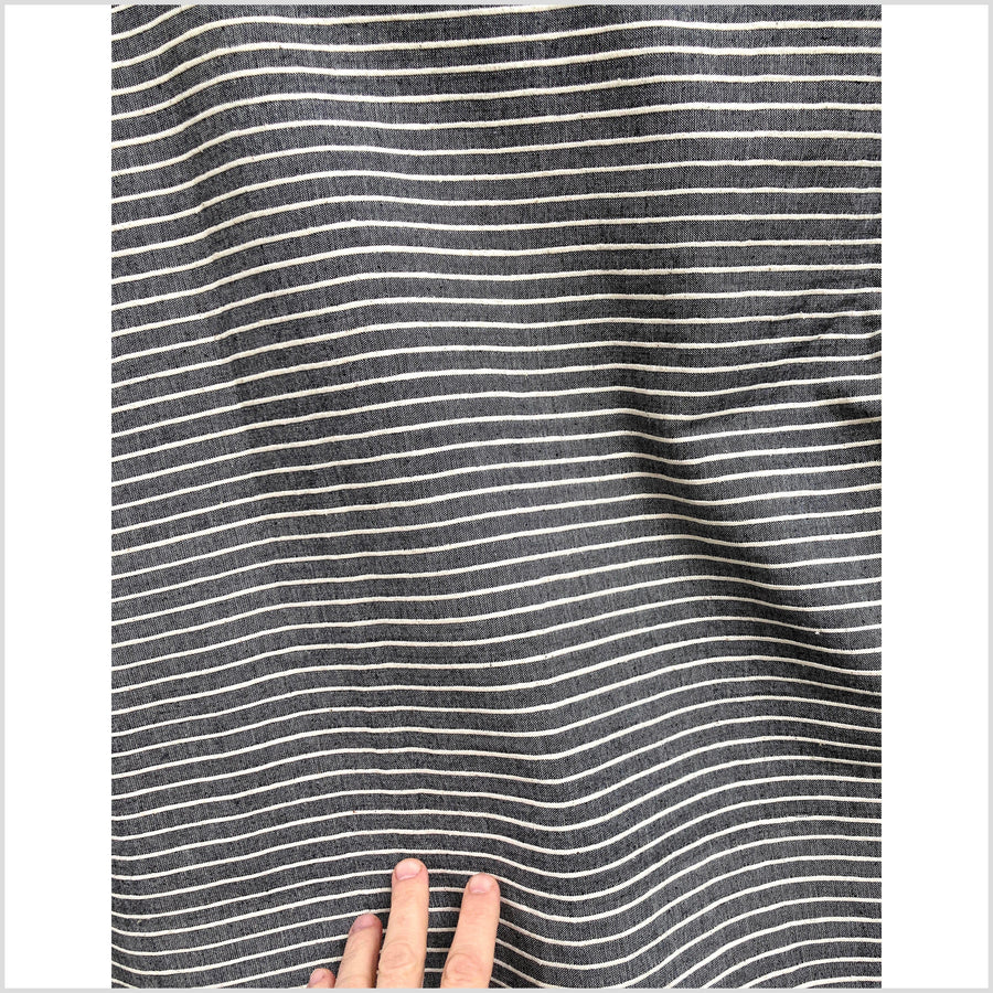Copy of Dark gray two-tone, big texture cotton fabric, cream stripes, organic vegetable dye color, handwoven raised, ribbed texture, Thailand craft supply PHA266
