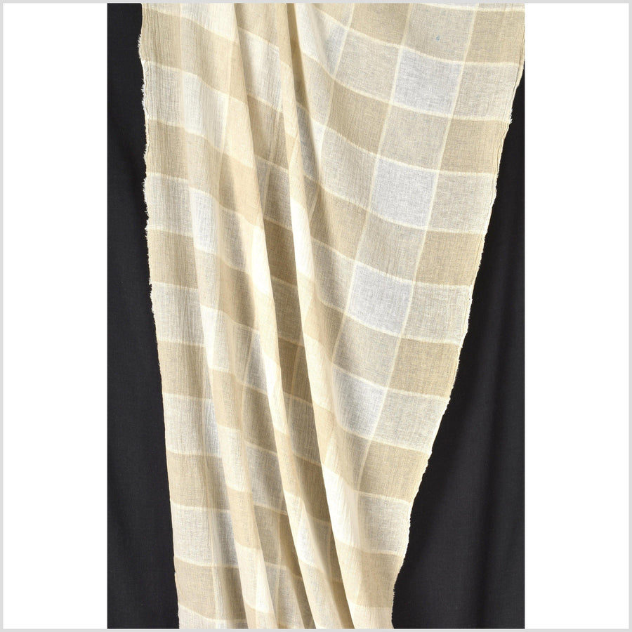 Copy of Delicate neutral beige tan white checkerboard linen cotton fabric, lightweight crepe, by the yard PHA132