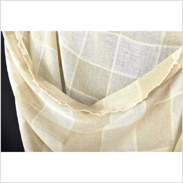 Copy of Delicate neutral beige tan white checkerboard linen cotton fabric, lightweight crepe, by the yard PHA132