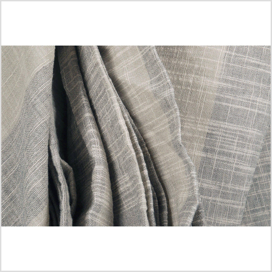 Cotton and linen lightweight fabric, beige and gray with horizontal banding, sold by the yard PHA11
