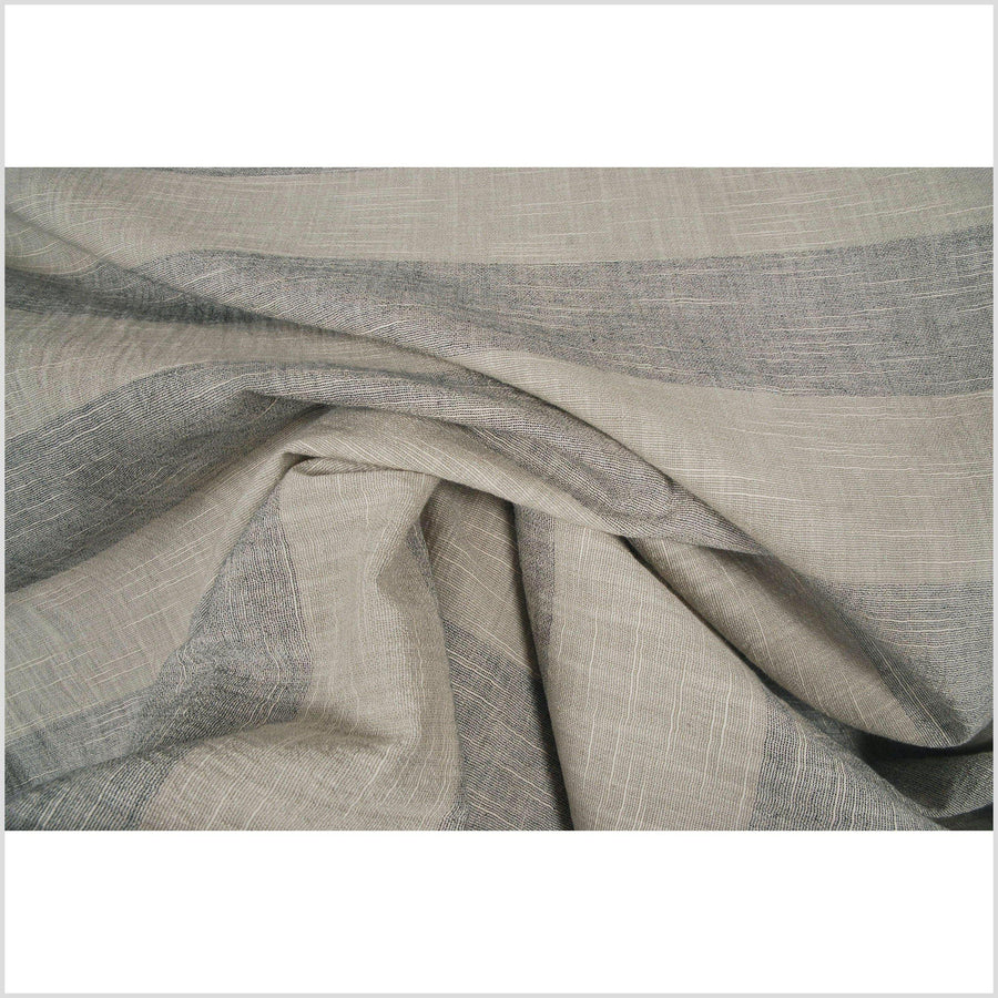 Cotton and linen lightweight fabric, beige and gray with horizontal banding, sold by the yard PHA11