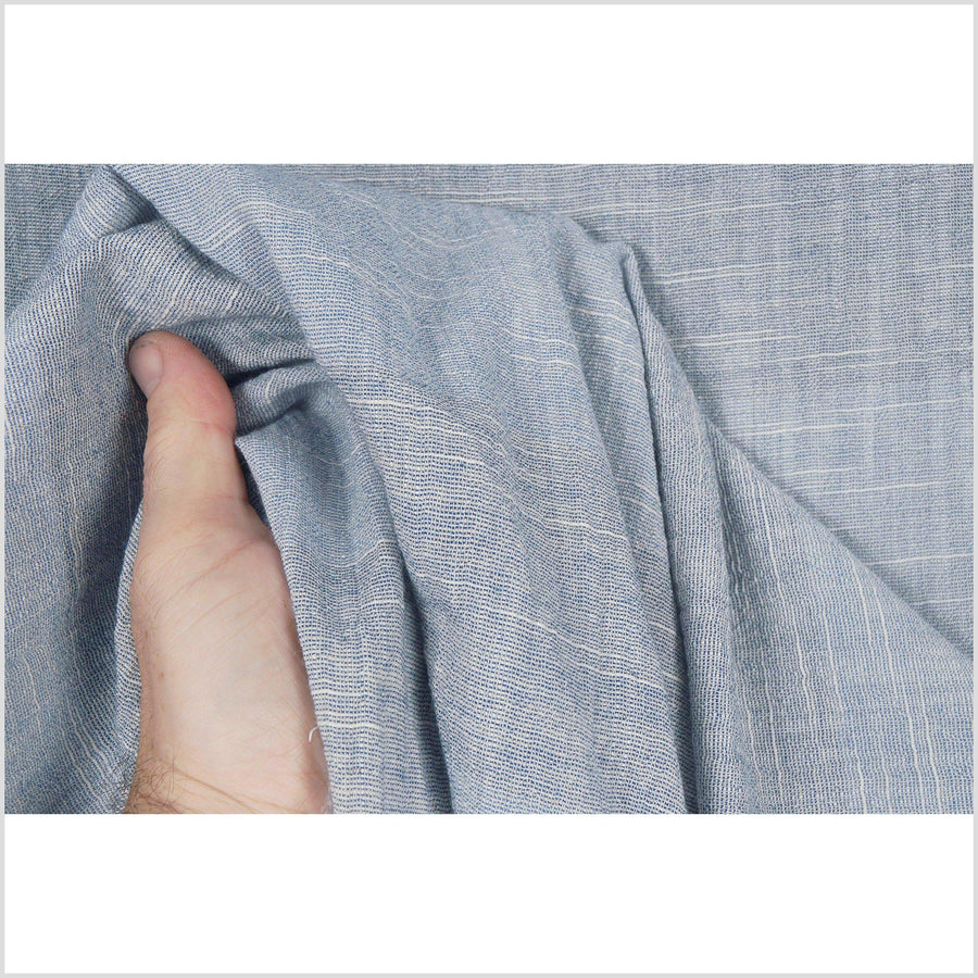 Cotton and linen lightweight fabric, pale blue and gray with horizontal banding, sold by the yard PHA10