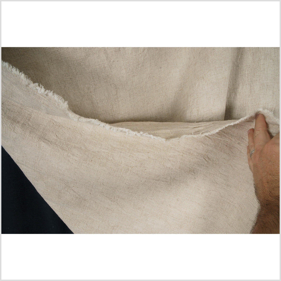 Cotton, linen, ramie neutral unbleached fabric, beige cream pattern fabric, per yard PHA15
