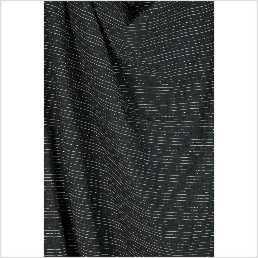 Crepe crinkled black cotton fabric, with white stripes and dashes, rus –  Water Air Industry