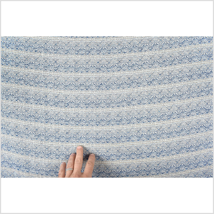 Dark blue, light blue, off-white, thick and loose weave, medium weight cotton fabric with geometric pattern reversible PHA118