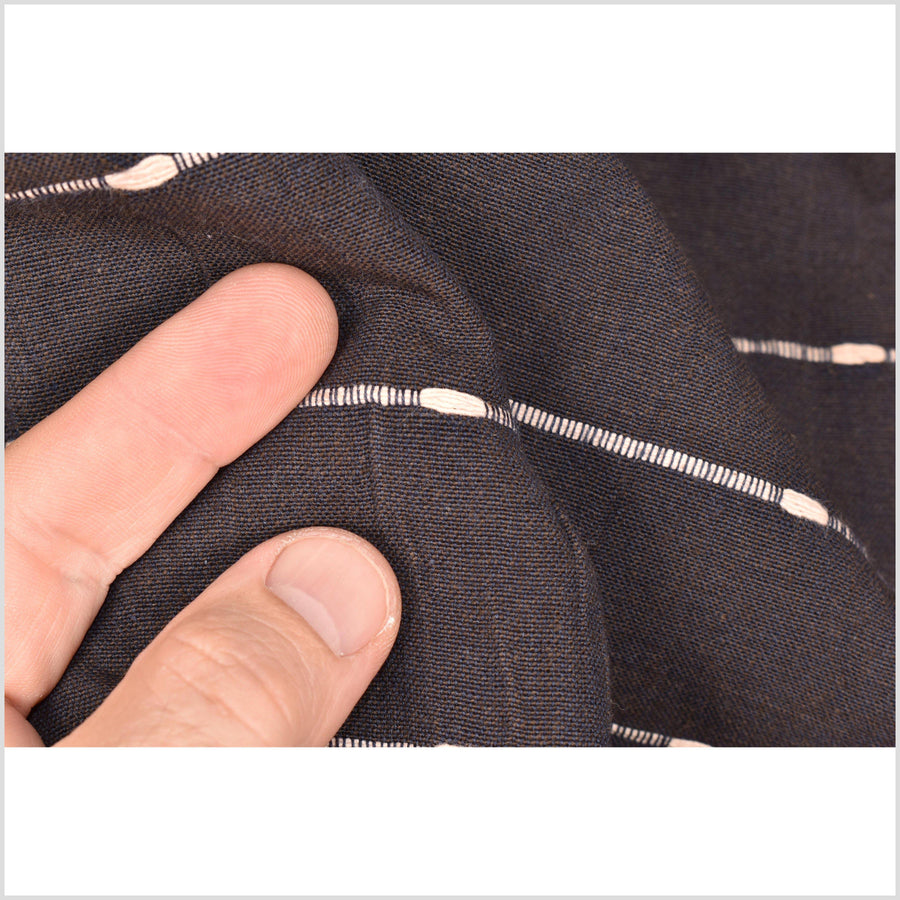 Dark brown and indigo cotton fabric with woven mocha striping, light to medium-weight, plain weave, per yard PHA80