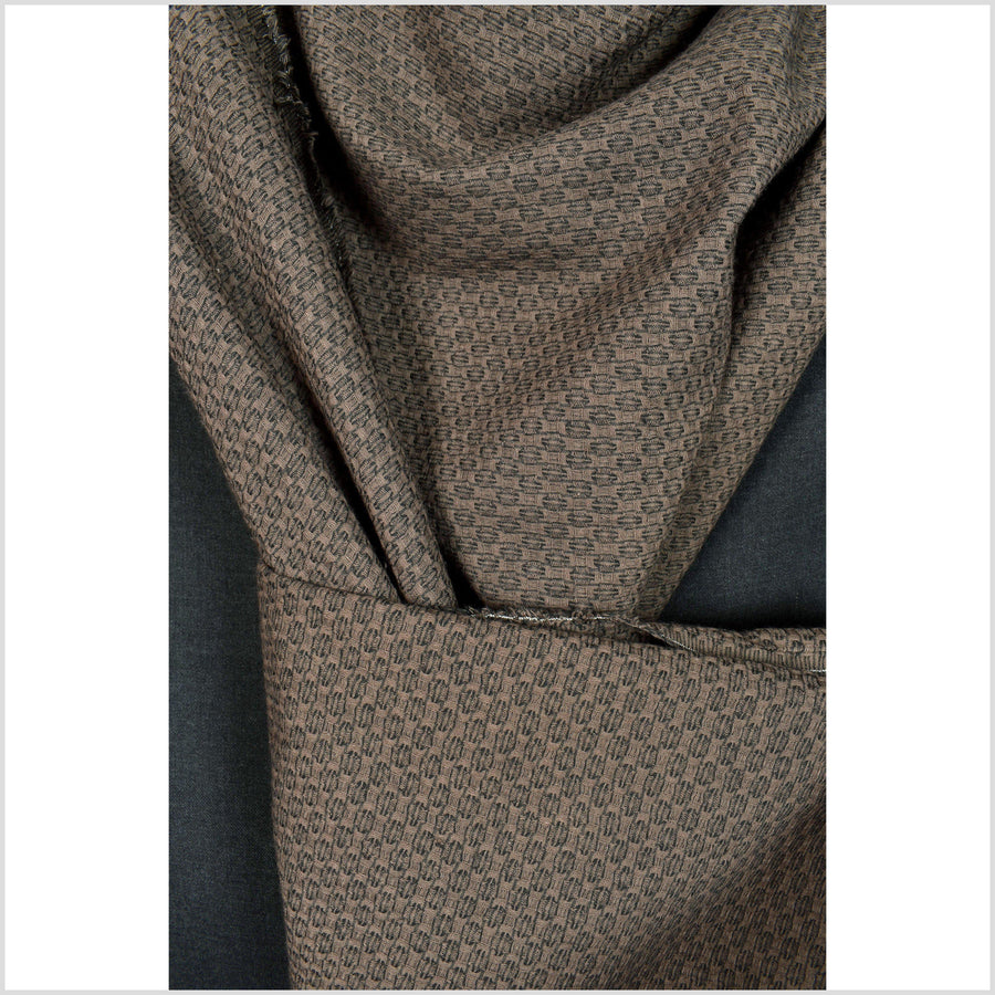 Dark chocolate brown and black, two-ply patterned crepe fabric. Gauzy, soft, lightweight Thailand woven craft by the yard PHA249