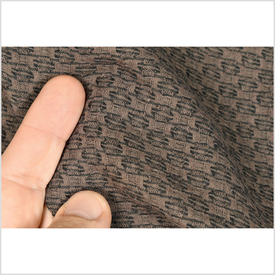 Dark chocolate brown and black, two-ply patterned crepe fabric. Gauzy, soft, lightweight Thailand woven craft by the yard PHA249
