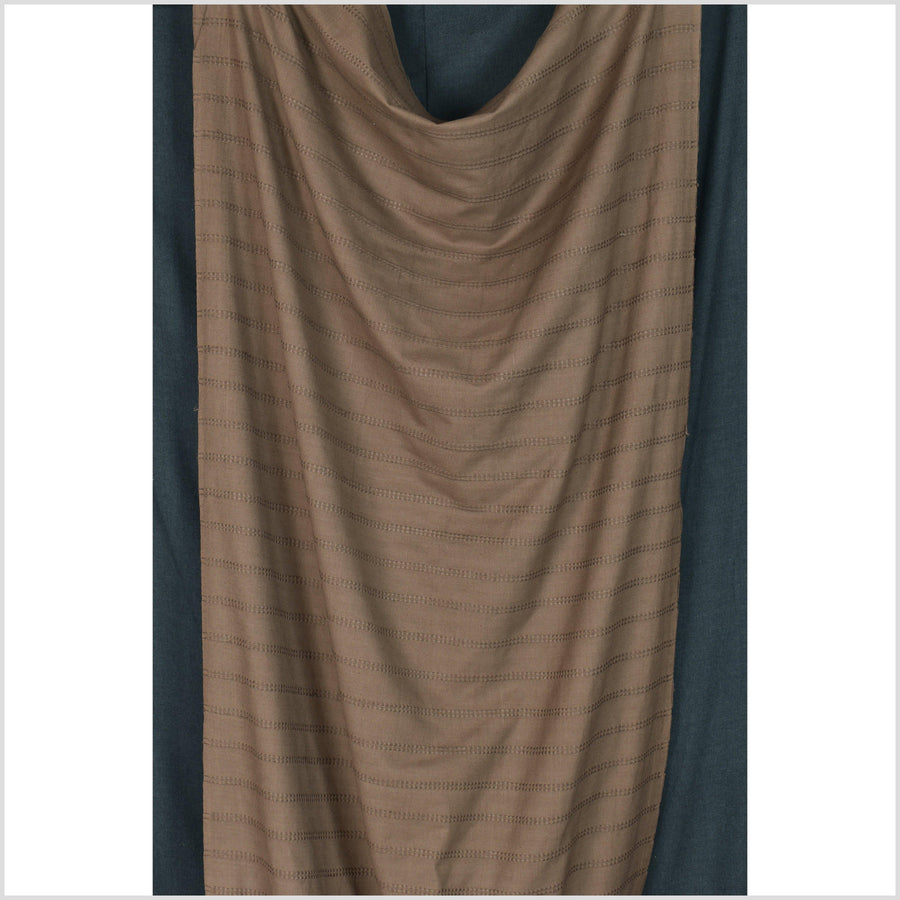 Dark chocolate brown handwoven cotton fabric with woven raised double striping, medium-weight, Thailand fabric per yard PHA228