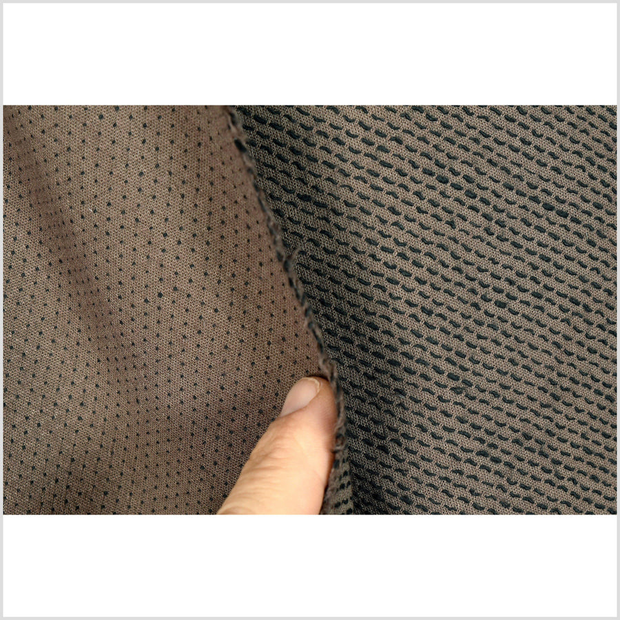 Dark coffee brown with black polka dot and dashes lightweight plain weave cotton fabric, Thailand woven craft sold per yard PHA253