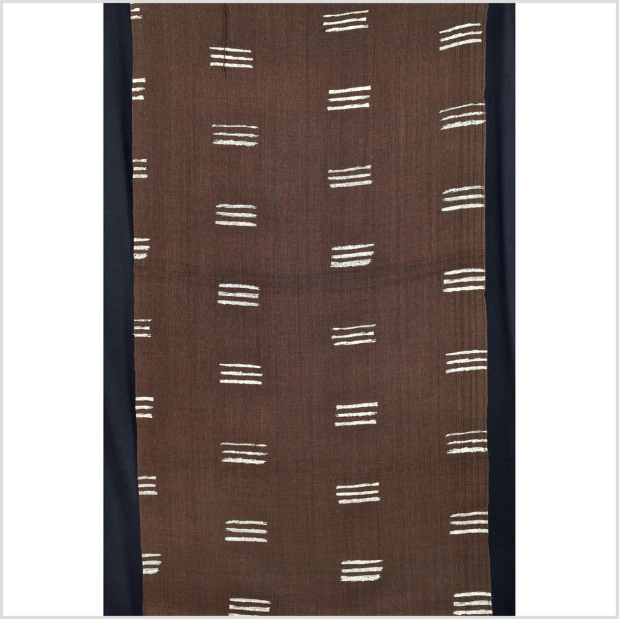 Dark coppery brown with cream screen print, handwoven fat weave, 100% cotton neutral earth tone fabric, mudcloth style, per yard PHA184
