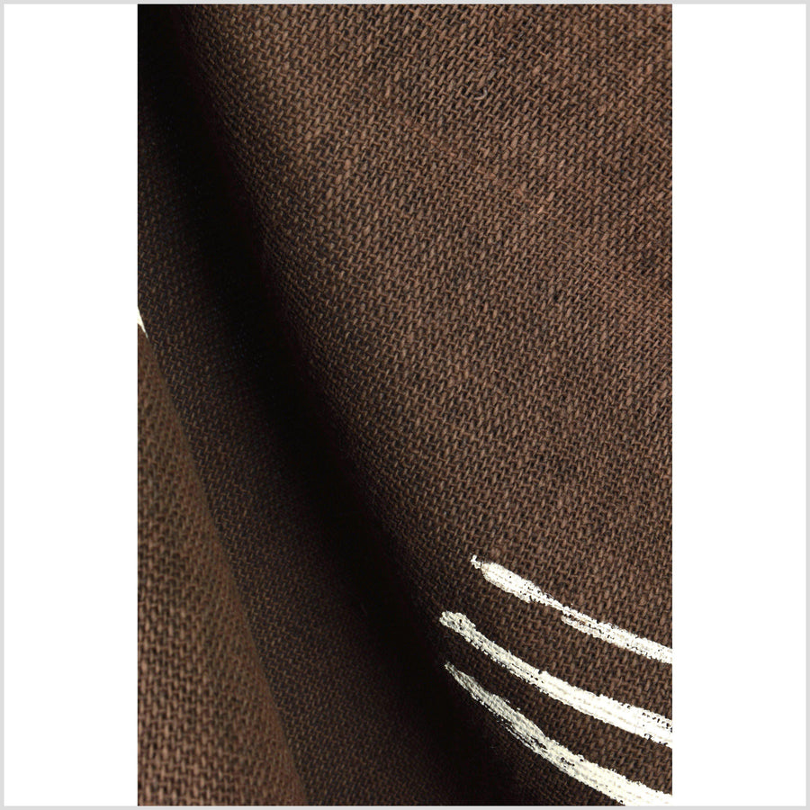 Dark coppery brown with cream screen print, handwoven fat weave, 100% cotton neutral earth tone fabric, mudcloth style, per yard PHA184