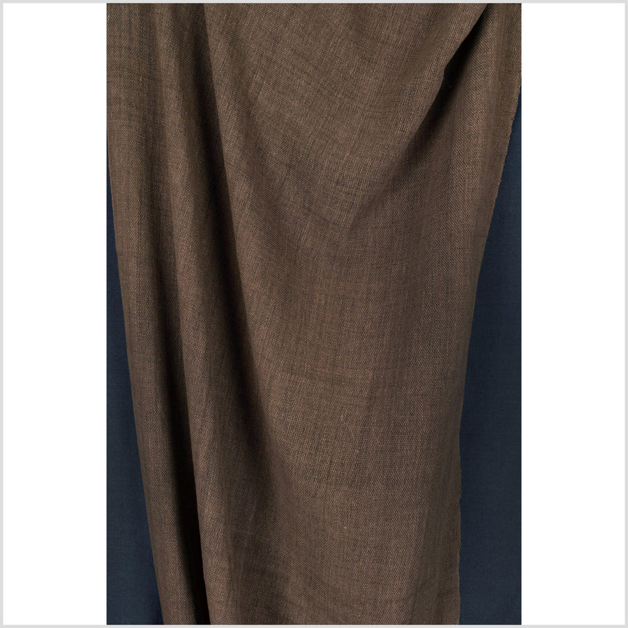Dark, earth-tone brown, handwoven fat weave, 100% cotton, neutral, muted fabric, medium-weight, Thailand craft, sold per yard PHA94