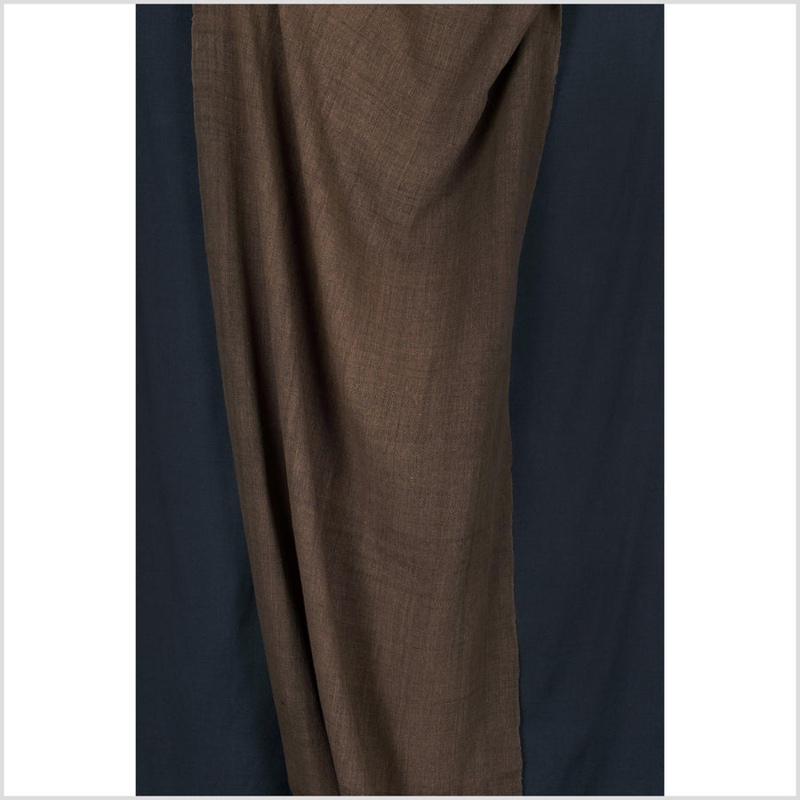 Dark, earth-tone brown, handwoven fat weave, 100% cotton, neutral, muted fabric, medium-weight, Thailand craft, sold per yard PHA94