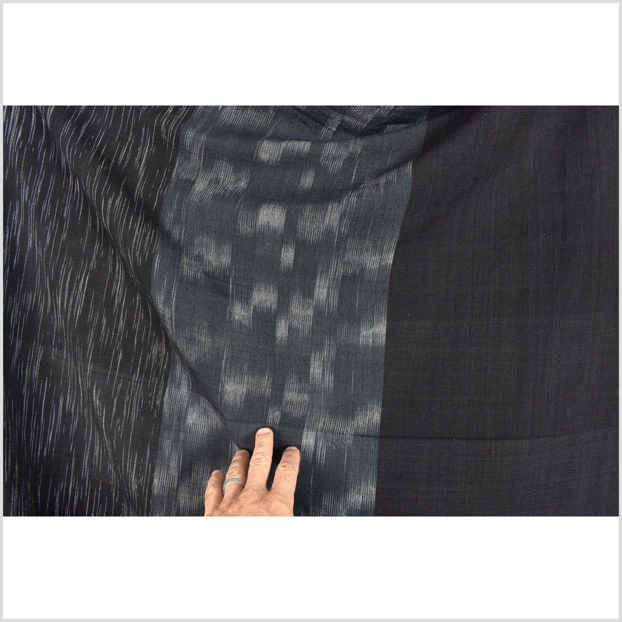 Dark grayish teal, black, white ethnic tribal pattern handwoven cotton fabric, organic dye, Asian craft supply sold by the yardPHA248