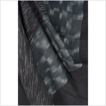 Dark grayish teal, black, white ethnic tribal pattern handwoven cotton fabric, organic dye, Asian craft supply sold by the yardPHA248