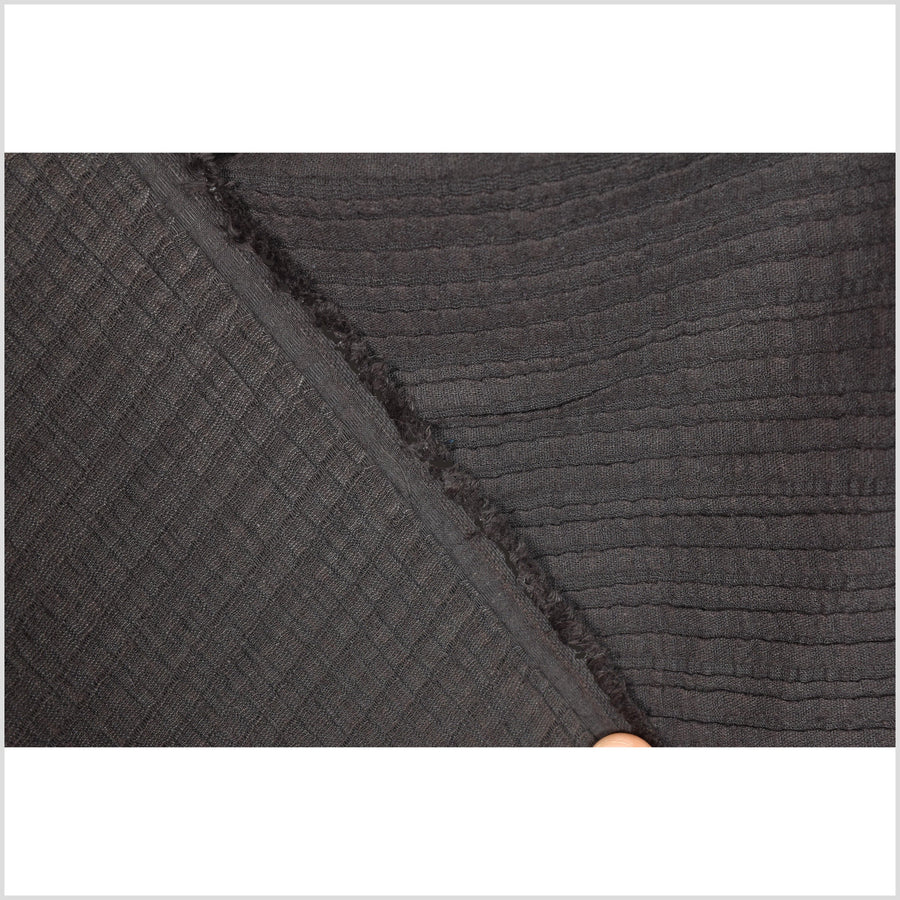Dark smokey brown-black, pleated natural 100% linen quilted fabric, 2-ply, soft double layer material, elegant luxury cloth by yard PHA254