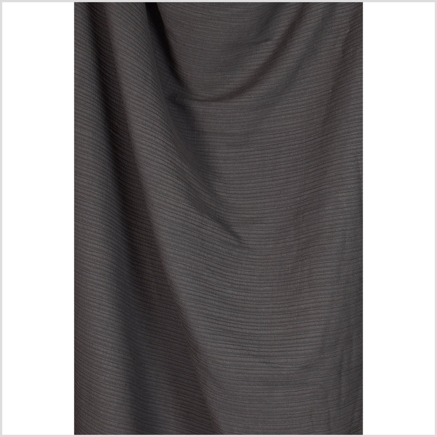 Dark smokey brown-black, pleated natural 100% linen quilted fabric, 2-ply, soft double layer material, elegant luxury cloth by yard PHA254