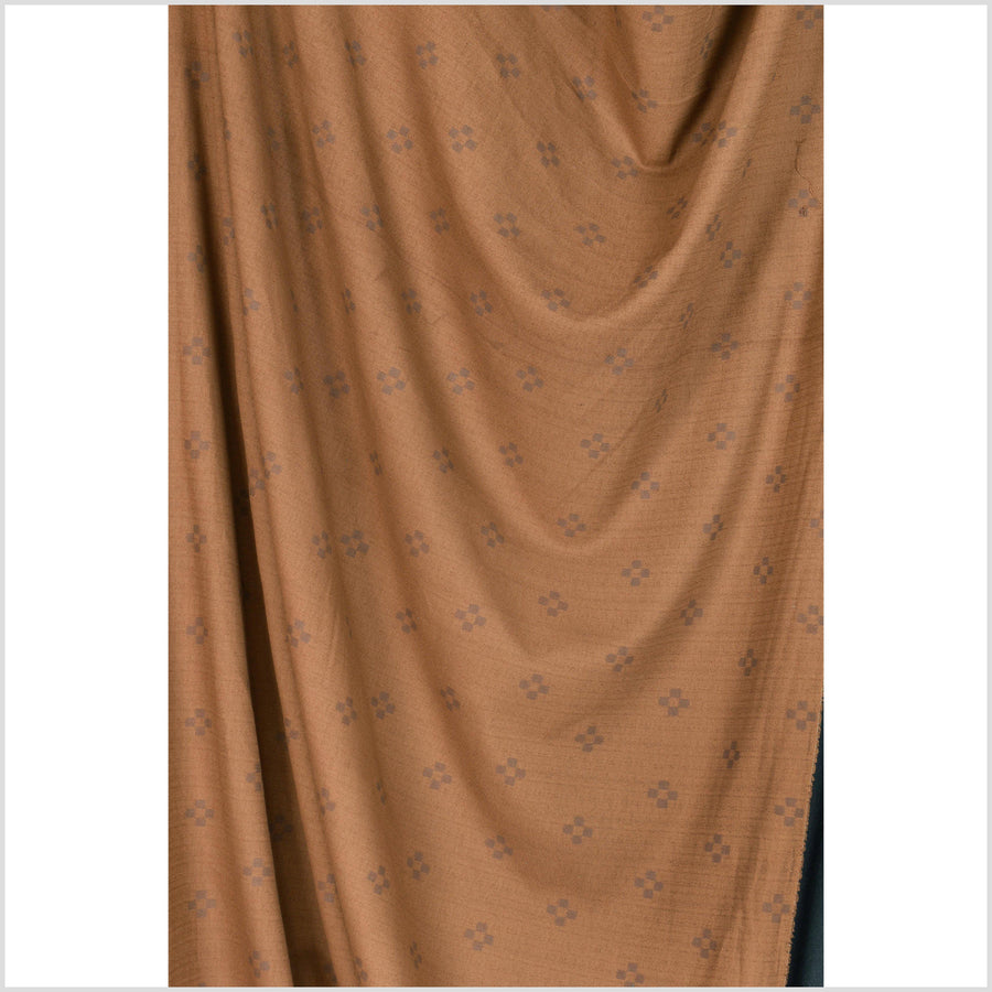 Dark tobacco, warm rust color cotton cloth, textured woven fabric, brown check cross pattern, washed, soft and airy, Thailand craft material sold by the yard PHA235