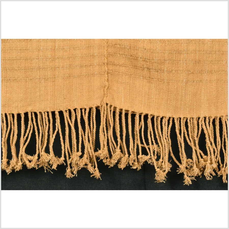 Dark yellow natural organic dye cotton, handwoven neutral earth tone tribal textile, Karen Hmong fabric, Thai solid boho throw PP68