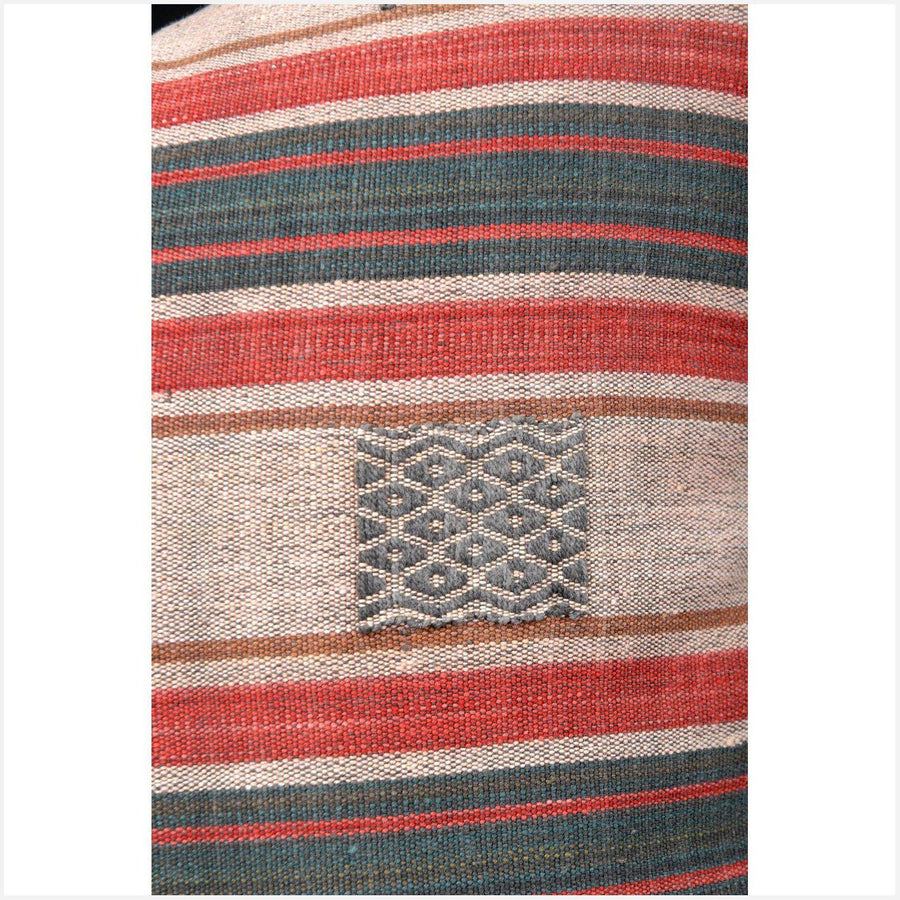 Decorative throw pillow home decor 17 x 17 inch Naga tribal fabric, ethnic handwoven cotton brown red black orange India fabric. BEF2