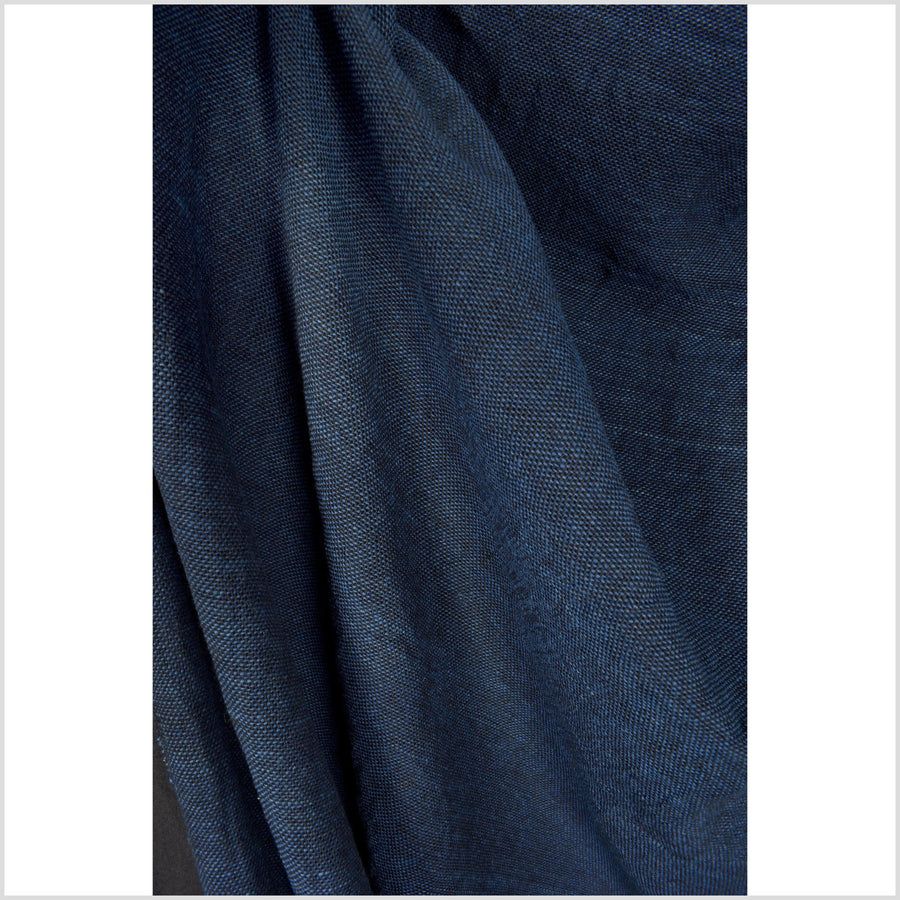 Deep indigo blue-black two tone, thick thread cotton fabric. Handwoven heavy-weight cloth, Thailand craft supply, sold by the yard PHA320