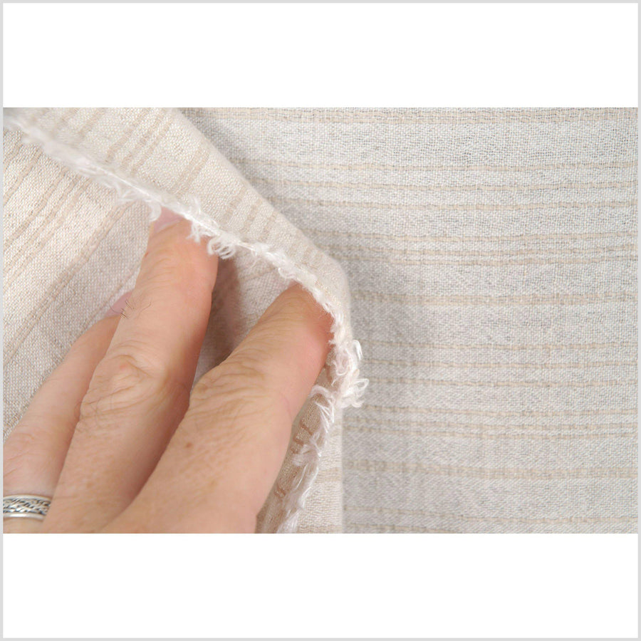 Delicate neutral beige/tan stripe muslin fabric, lightweight crepe material cotton, linen, hemp, and bamboo mix, by the yard PHA34