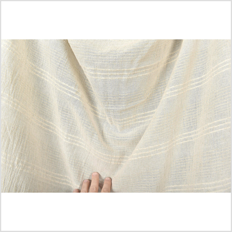 Delicate neutral unbleached beige fabric, lightweight corded stripe linen cotton by the yard PHA136