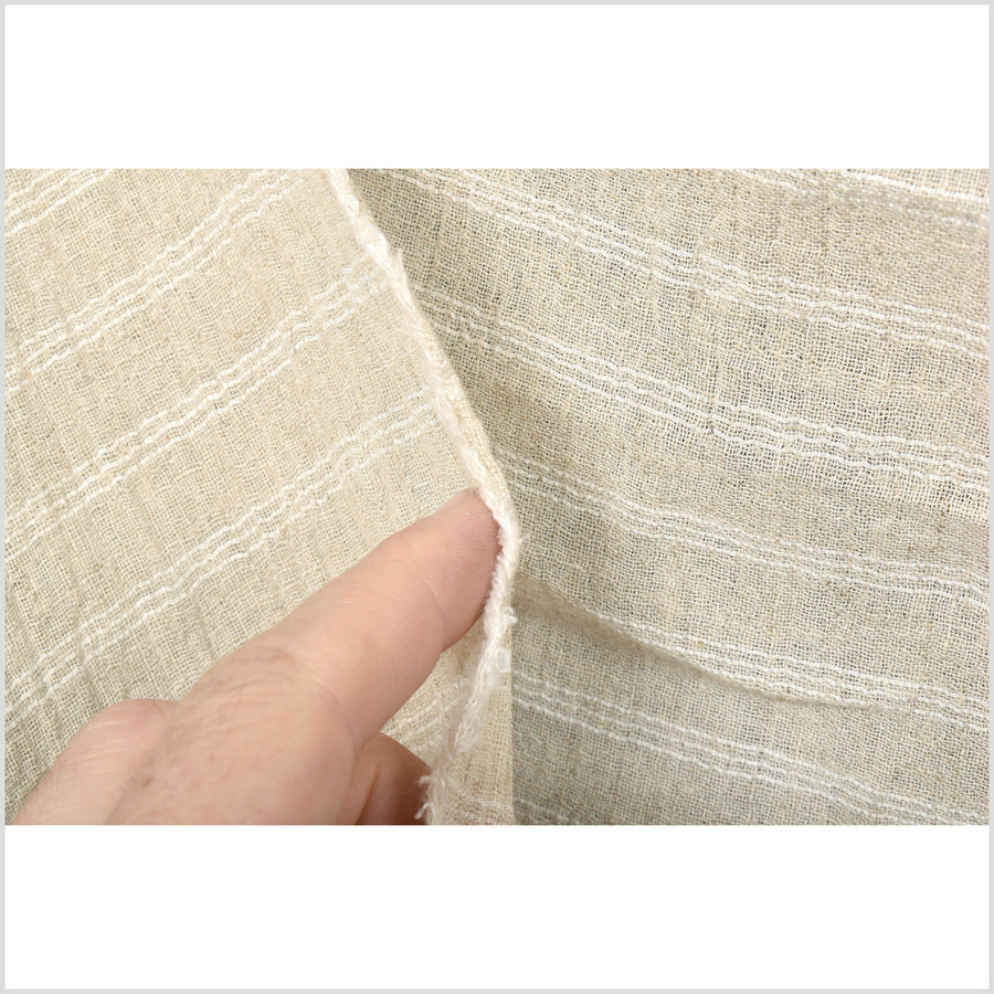 Delicate neutral unbleached beige fabric, lightweight stripe hemp linen bamboo cotton by the yard PHA135