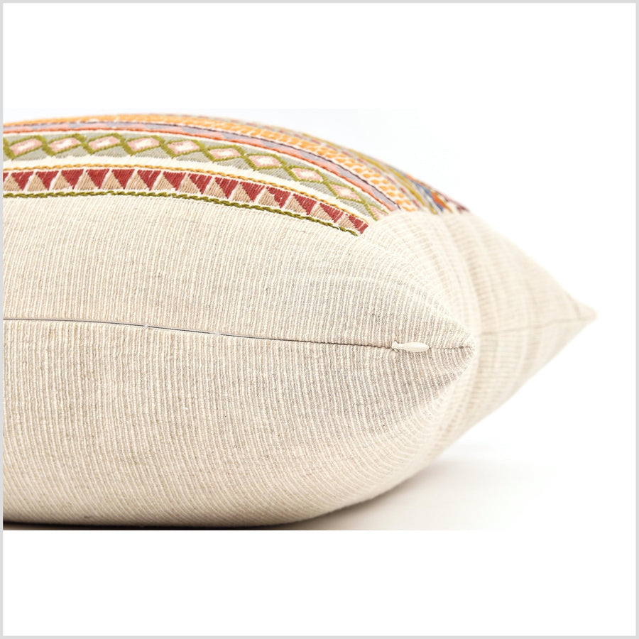 Elephant tribal ethnic Akha pillow, hand embroidered traditional textile, 20 in. square cushion, fair trade, bright color cheerful YY8