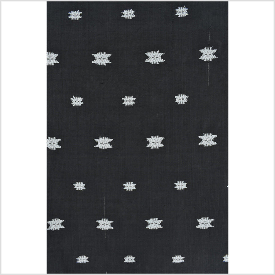 Ethnic Naga blanket, handwoven tribal cotton throw, gray stars on black background, boho tapestry India textile runner AW25
